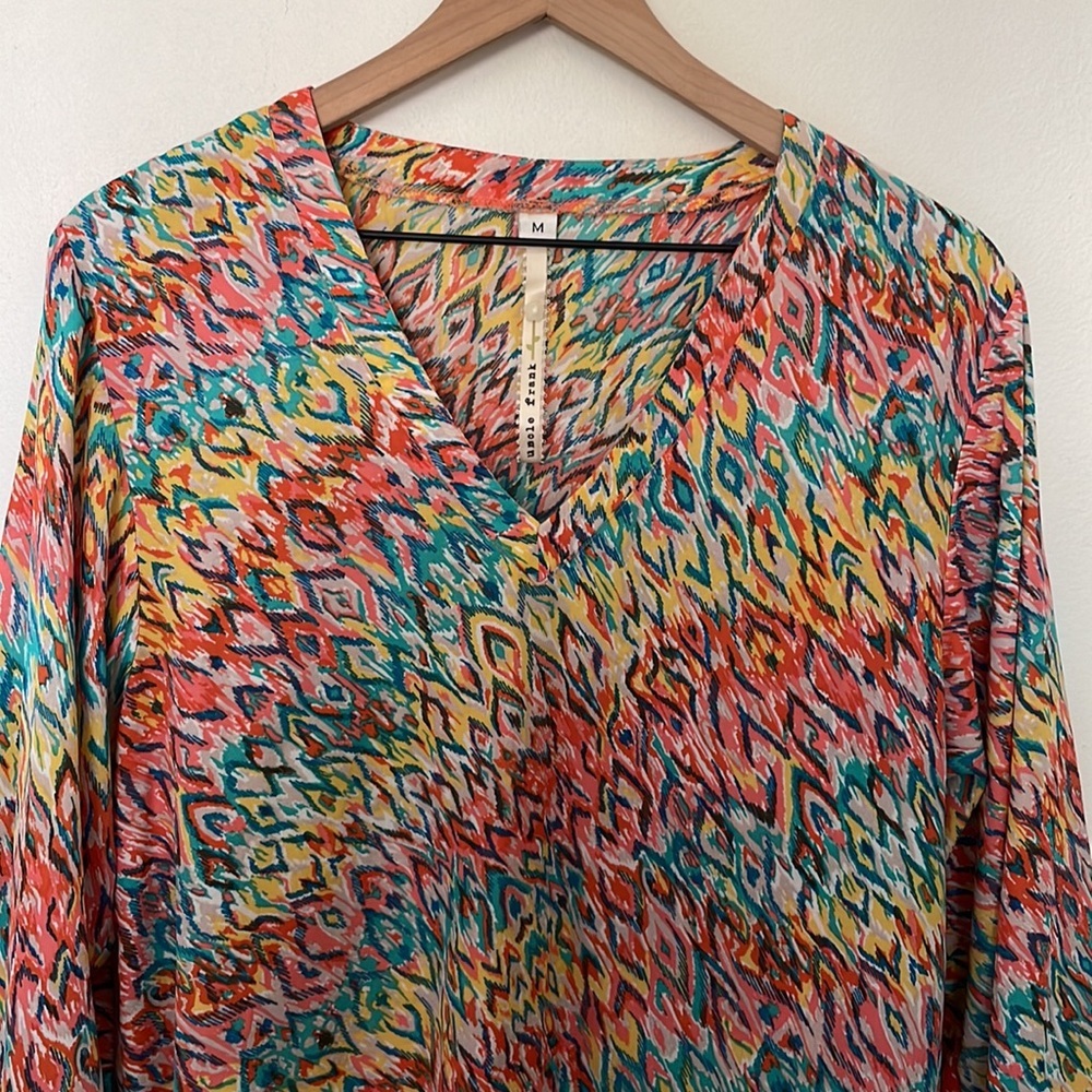 Anthropologie | Uncle Frank | Rainbow Multicolor Kimono Pom Pom Tunic Medium - Picture 2 of 10